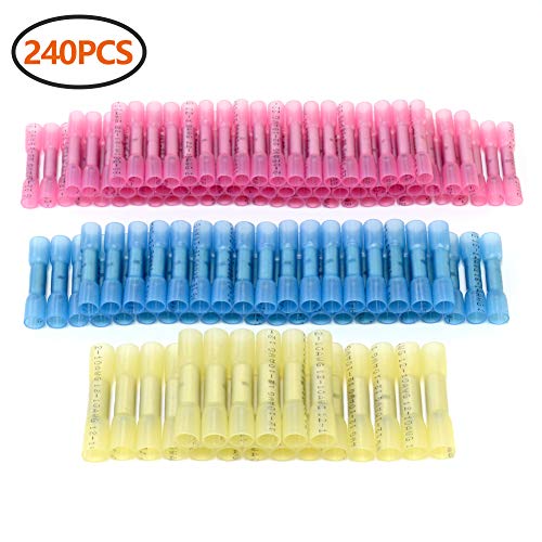 Book Cover 240 pcs Heat Shrink Butt Connectors, Crimp Electrical Wire Connector, Waterproof Insulated Butt Splice Terminal for Automotive Watercraft Truck Trailer Wire Joint