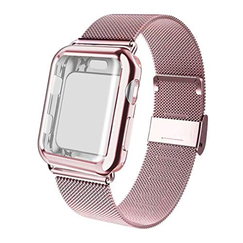 Book Cover ADWLOF Compatible for Apple Watch Band 38mm Screen Protector Case, Sports Wristband Strap Replacement Band with Protective Case Compatible for iWatch Series 3/2/1,Rose Gold