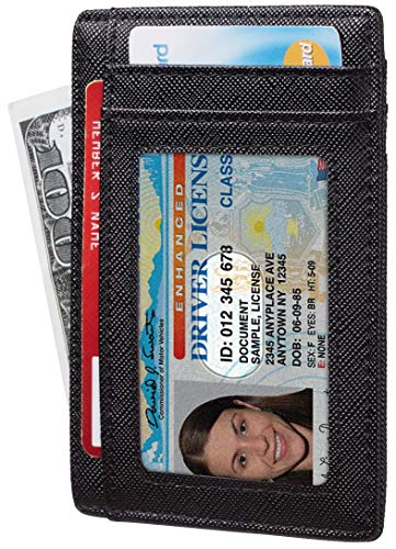 Book Cover BSWolf RFID Blocking Minimalist Credit Card Holder Slim Front Pocket Genuine Leather Wallets for Men & Women (CH Black)