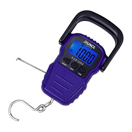 Book Cover RUNCL Digital Fishing Scale, Portable Luggage Scale, Weight Scale 110lb/50kgs - LCD Display, Data Lock Function, Auto-Off, 63