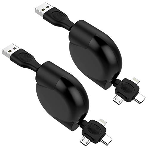 Book Cover Retractable Multi Charging Cable, 2Pack 3.3ft Universal 3 in 1 Multiple Ports Devices USB Charger Cord Adapter with iOS/Micro/Type-C Connectors Support Data Sync Quick Fast Charge for Phones Tablets