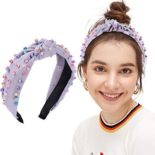 Book Cover OAOLEER Colorful pearl headband Womens Beads Vintage Twisted Faux Knotted Wide Hair Hoop Velvet Headband Hairband Hair Accessories