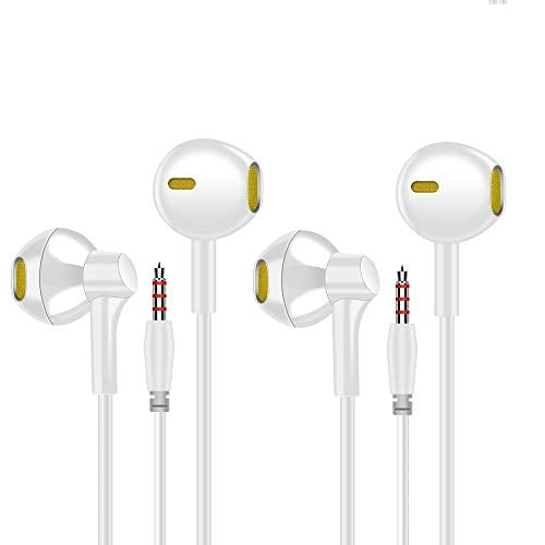 Book Cover EXECCZO 2-Pack Android Headphones Earphones Earbuds with Microphone,Wired 3.5mm Earphones with Stereo for iPhone/iPad/Samsung Galaxy/LG/Huawei/Sony/HTC and More Android Smartphones (White)