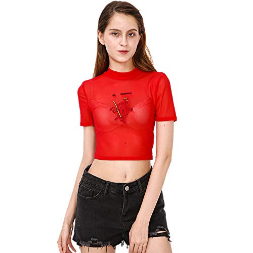 Book Cover ArtCasual Women's Crop Top Tee Round Neck Short Sleeve Basic Blouses