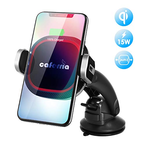 Book Cover Caferria Wireless Car Charger Mount 15W Fast Charging Qi Charger with Infrared Auto Clamping Windshield Dashboard Air Vent Phone Holder for iPhone X XR Xs Max 8 Plus Samsung Note 9/8 S9+ S8+ Edge S7