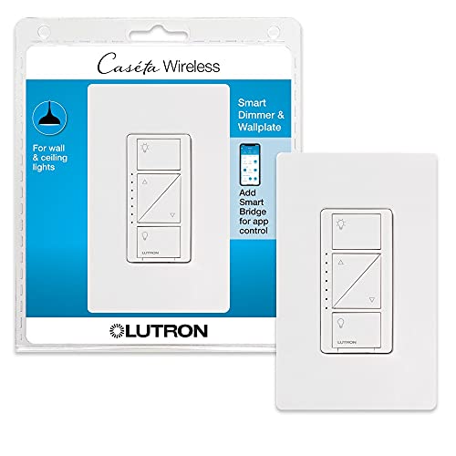 Book Cover Lutron Caseta Smart Home Dimmer Switch with Wallplate, Works with Alexa, Apple HomeKit, and the Google Assistant | for LED Light Bulbs, Incandescent Bulbs and Halogen Bulbs | PDW-6WCL-WH-A | White