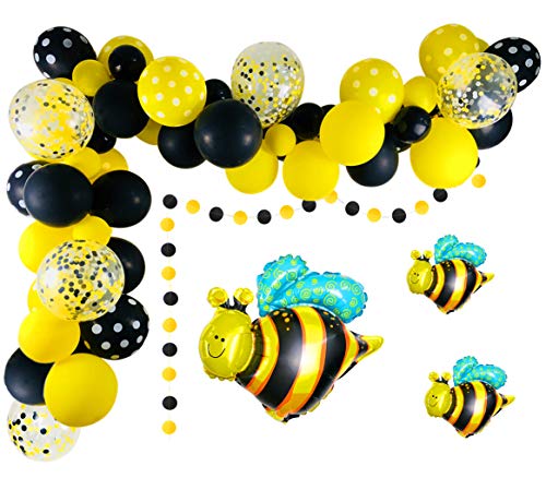 Book Cover Bumblebee Balloons Garland Kit, 59 Pcs Yellow Black Polka Dot Balloons Matte Balloons Bee Confetti Balloons Foil Balloons Golden Ribbon for Bee Themed Party Decoration, Baby Shower, Graduation, Honey Birthday Party Supplies