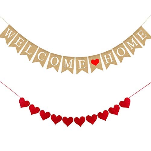 Book Cover Welcome Home Banner Burlap Sign Party Decorations, Rustic Bunting Garland Family Gathering Photo Booth Props