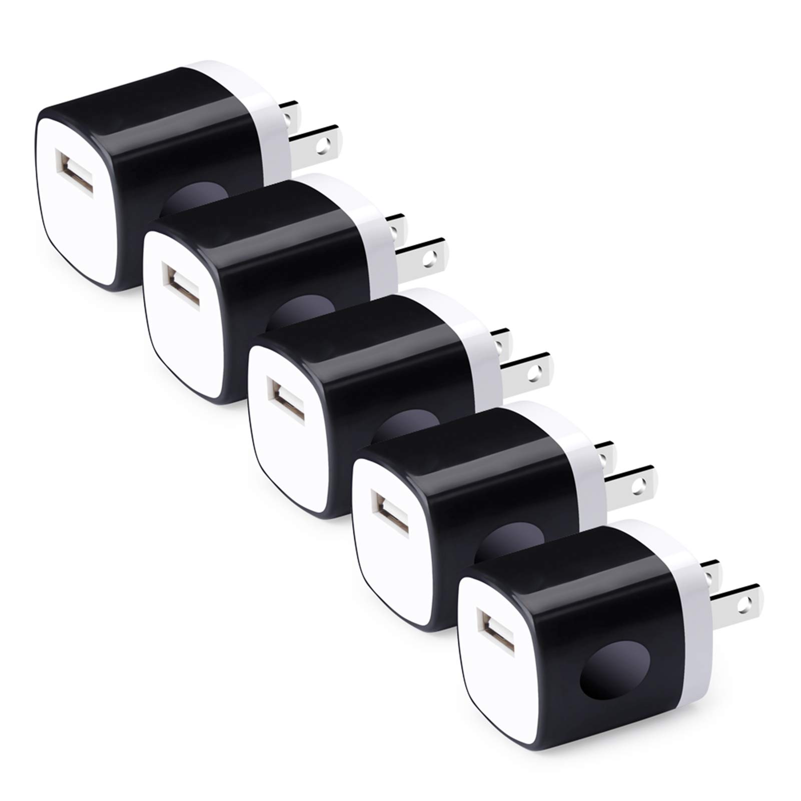 Book Cover Charger Box,5Pack 1A/5V Single Port USB Wall Charger Cube Plug Charging Block Brick for iPhone 14 Pro Max 13 12 11 XS X 8,Samsung Galaxy S23 A53 A73 A14 A13 S22 S21 S20,Pixel 7 6a,Moto G9 G8,LG Stylo black 5pack