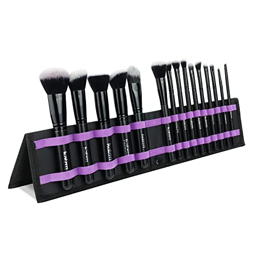 Book Cover Cosmetic Makeup Brushes Set Portable Foundation Brush 15pcs Black Kabuki Eyeshadow Concealer Lash Blush Brush with Case
