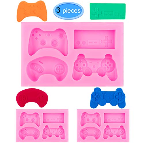 Book Cover EAONE 3Pack Game Controller Silicone Mold, Gamepad Fondant Mold Video Game Controller Mold for Chocolate, Candy, Cake, Cupcake Decoration, Resin and Clay (Pink)