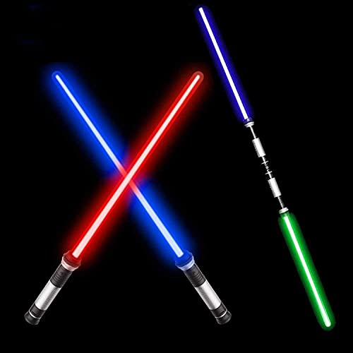 Book Cover VLSEEK Light Up Saber, Upgrade 2-in-1 7 Color Changing LED Light Up FX Dual Saber Sound (Motion Sensitive) for Galaxy War Fighters and Warriors, Stocking Ideal Kid Xmas Gift (2 Pack)