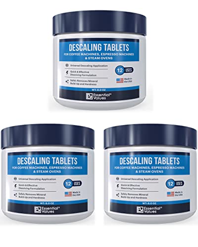 Book Cover Descaling Tablets (36 Count/Up To 36 Uses) Compatible with Jura, Miele, Bosch, Tassimo Espresso Machines and Miele Steam Ovens by Essential Values