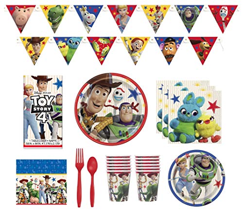 Book Cover Toy Story 4 birthday Party Supplies Decorations paper Plates Napkins Cups Table Cover Banner Premium Plastic Cutlery for 16complete set