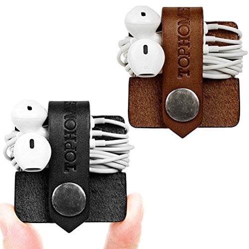 Book Cover TOPHOME Cord Organizer Earbud Holders Earbud Case Earphone Earbud Headphone Organizer Cord Winder Earphone Wrap Winder Leather Headset Organizer (Black & Coffee, Set of 2)