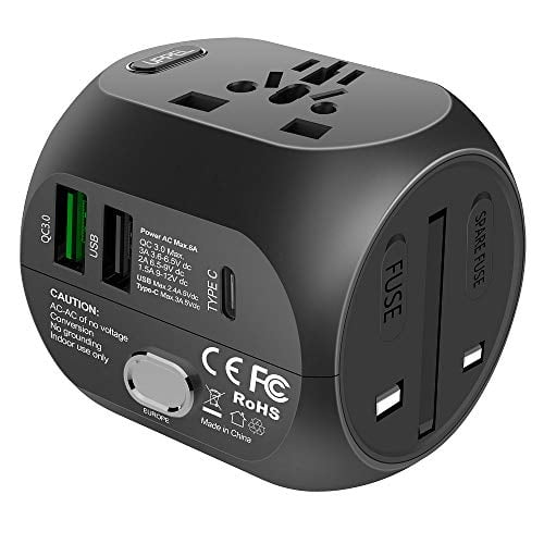 Book Cover Travel Adapter International Power Adapter, UPPEL All in One Travel Converter with QC3.0&Type-C Function Charger, European Plug Adapter Voltage Adaptor, Used in UK/US/EU AU/Asia(200 Countries)