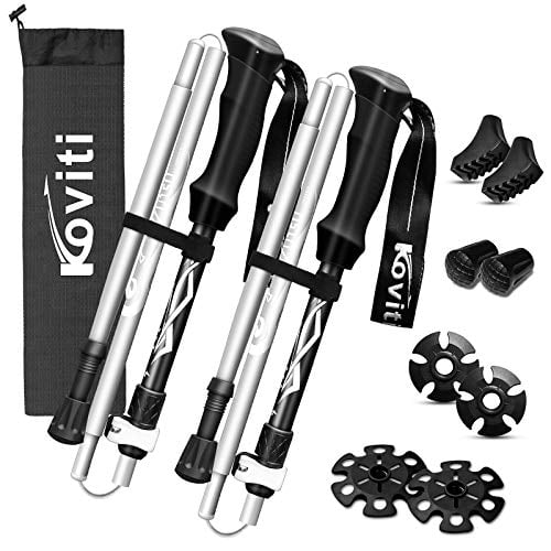 Book Cover Koviti Trekking Poles - Collapsible Hiking Poles 2pc Pack, Lightweight Walking Poles with 8 Season Accessories, Aluminum Alloy 7075 - Adjustable Quick Lock for Hiking, Camping