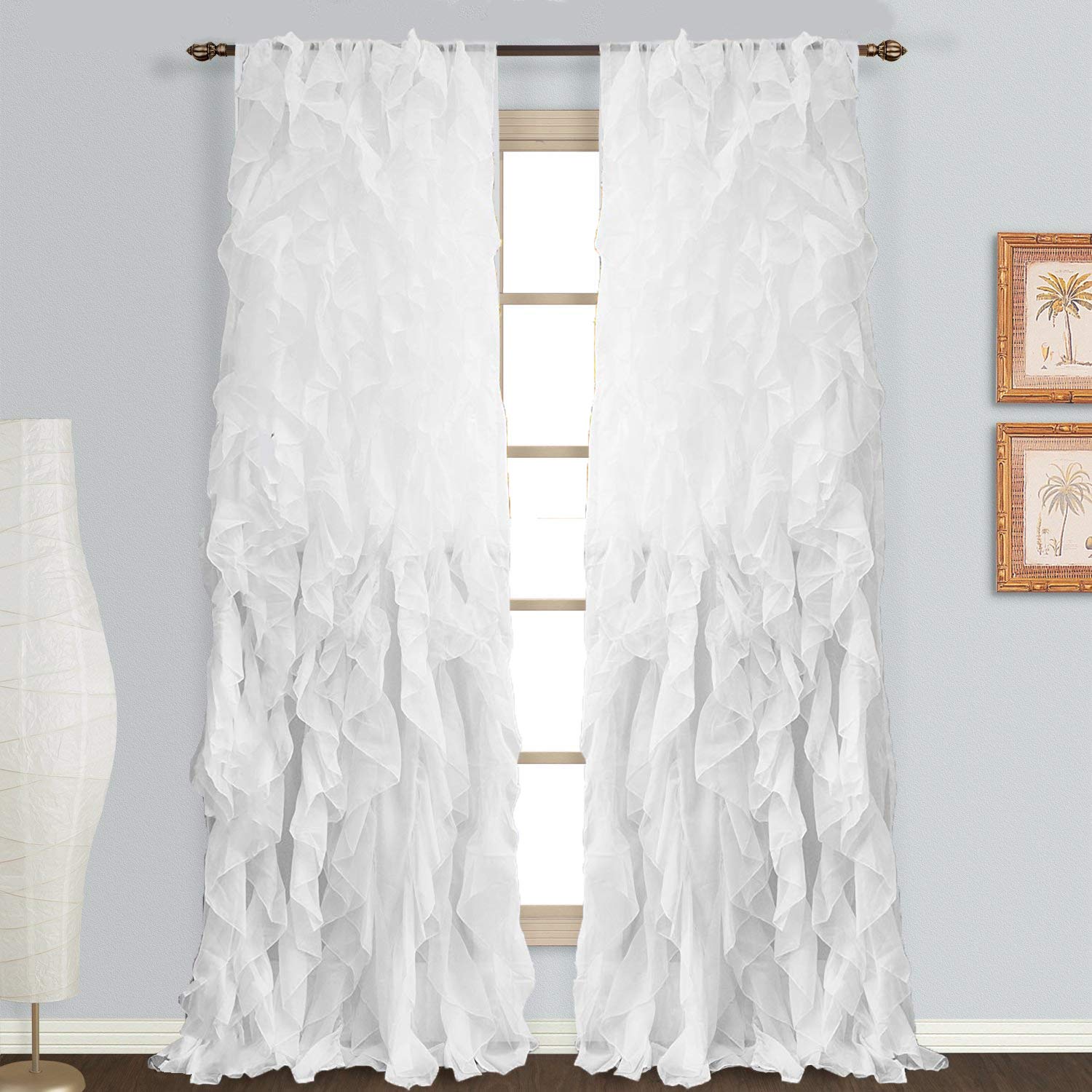 Book Cover DiamondHome 1 Panel Waterfall Shabby Chic Sheer Ruffled Curtain Panel (White, 50