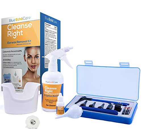 Book Cover Cleanse Right - Ear Wax Removal Tool Kit, USA Made .5oz Ear Drops, USA Made, Reusable, Dishwasher Friendly! Otoscope, Irrigation Cleaner Bottle, Wash Basin, Remove Earwax Blockage - Package May Vary