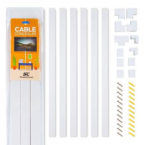 Book Cover Simple Cord Cable Concealer On-Wall Cord Cover Raceway Kit - Cable Management System to Hide Cables, Cords, or Wires - Cord Organizer for Wall Mounted TVs Computers in the Home or  Office (Renewed)