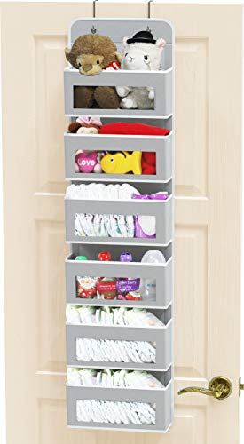 Book Cover Simple Houseware Over Door/Wall Mount 6 Clear Window Pocket Organizer, Gray