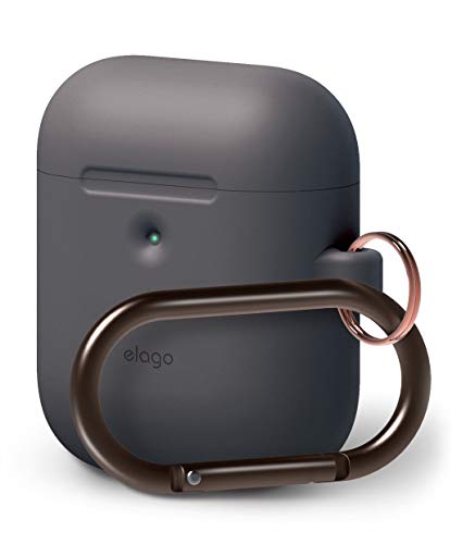 Book Cover elago A2 Hang Case [Dark Gray] - [Front LED Visible][Supports Wireless Charging][Extra Protection][Added Carabiner][2019 Latest Model] - for AirPods 2 Wireless Charging Case