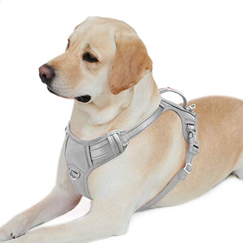 Book Cover BARKBAY No Pull Dog Harness Front Clip Heavy Duty Reflective Easy Control Handle for Large Dog Walking with ID tag Pocket(Grey,L)