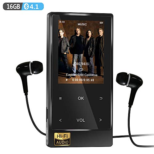 Book Cover MP3 Player with Bluetooth 4.2, 16GB Hi-Fi Lossless Music Player with FM Radio, Speaker, Voice Recorder, Video Player, Ebook&Picture Reader, Touch-Buttion 2.4'' Screen with Earphone