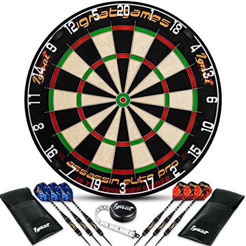 Book Cover IgnatGames Professional Dart Board Set - Bristle/Sisal Tournament Dartboard with Completely Staple-Free Ultra-Thin Wire Spider + 6 Professional Steel Tip Darts + Darts Measuring Tape + Darts eBook