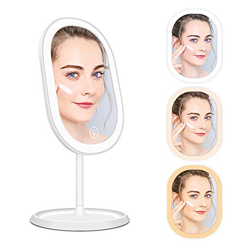 Book Cover Led Lighted Makeup Mirror with Lights, 3 Mode Light Dimmable Rechargeable Touch Screen Switch, 360 Degrees Free Rotation (White)