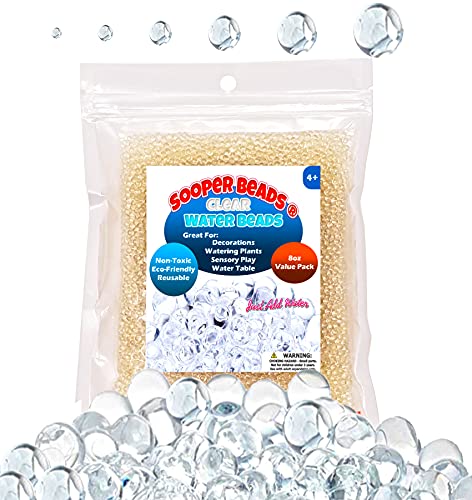 Book Cover SooperBeads 20,000 Vase Filler Beads Gems Water Growing Crystal Clear Translucent Gel Pearls For Vases, Wedding Centerpiece, Floral Decoration, Plants, Kids Sensory Play Water table activities (Clear)
