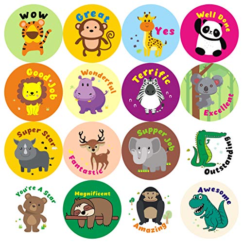 Book Cover WATINC Reward Stickers 1000+ Count 63 Sheets for Kids Teacher Kawaii Animals Panda Lion Tiger Classroom Motivational Sticker Encouragement Behavior Stickers Scrapbooking Birthday Gift for Boys Girls