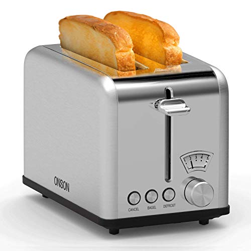 Book Cover ONSON 2 Slice Toaster Stainless Steel,Bagel Toaster - 5 Bread Shade Settings,Bagel/Defrost/Cancel Function,Extra Wide Slots, Removable Crumb Tray, Stainless Steel Grill, Suitable for Croissants,and Various Bread Types (825W, Silver)