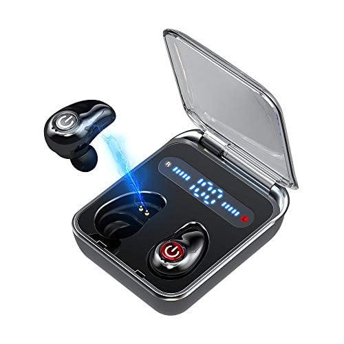 Book Cover Wireless Earbuds Bluetooth 5.0 Headphones Meetone 36H Playtime Stereo Hi-Fi Sound Built-in Mic Cordless Earphones for Android iPhone in-Ear Headset with LED Battery Display Charging Case(Black)