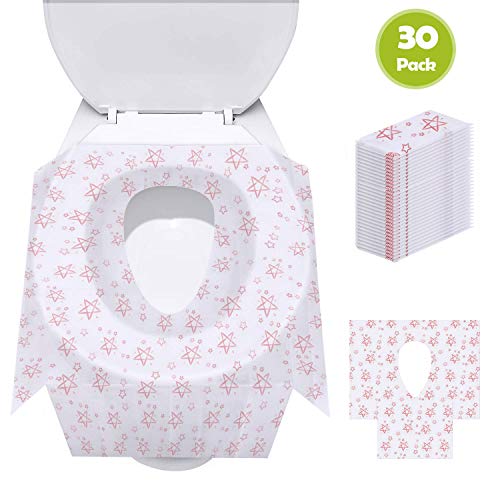 Book Cover Toilet Seat Covers Disposable, Update Version 30 Pack Potty Seat Covers XL Size Perfect for Toddlers Potty Training and Travel, Waterproof, Individually Wrapped, Non Slip for Kids and Adults