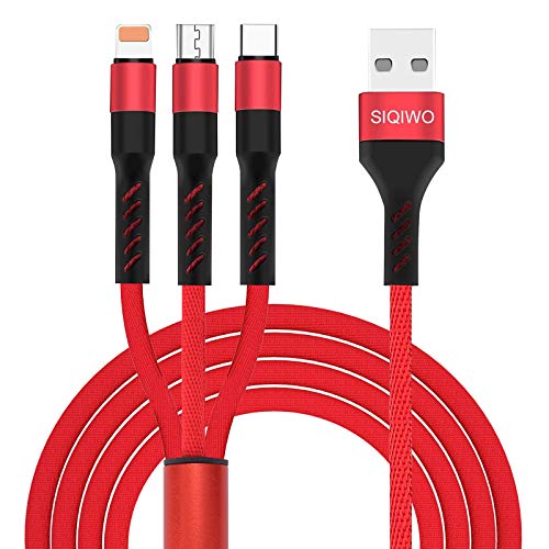 Book Cover SIQIWO 3 in 1 USB Charging Cable 2.4A, [2-Pack 4FT] Multi Fast Charger Cord Connector with Phone/Type C/Micro USB Charge Port, Compatible with Tablets/Samsung Galaxy/Google Pixel/LG V20/Huawei(Red)