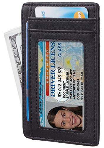 Book Cover BSWolf RFID Blocking Minimalist Credit Card Holder Slim Front Pocket Genuine Leather Wallets for Men & Women (Smooth Black)