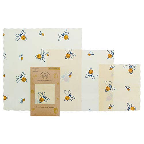 Book Cover Urban Bee Assorted 3 Pack Beeswax Food Wraps | Eco-Friendly, and Reusable Food Storage | Includes: 1 Small, 1 Medium, 1 Large Size