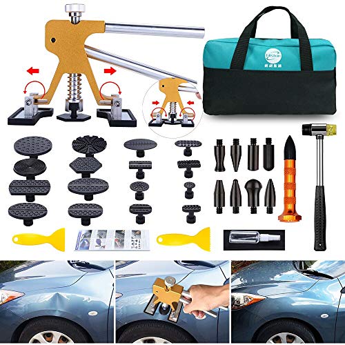 Book Cover Gliston Paintless Dent Puller - Golden Dent Puller Kit, 35pcs Dent Remover Tools with Adjustable Width Dent Repair Tools for Car, Pro Strong Viscosity Glue Sticks for DIY Auto Body Dent Repair
