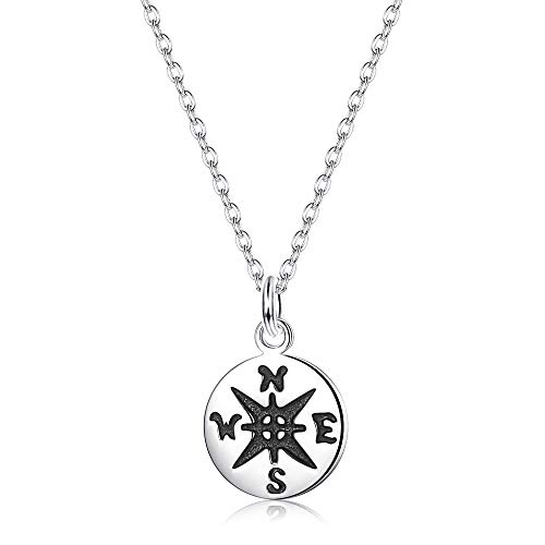 Book Cover Sllaiss 925 Sterling Silver Small Friendship Compass Necklace for Women Men Dainty Compass Pendant Inspirational Necklace Personalized Graduation Gift Compass Jewelry
