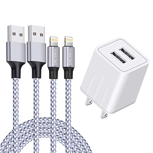 Book Cover iPhone Charger, YUNSONG Nylon Braided Lightning Cable 2Pack 6ft Data Sync Transfer Cord 2-USB Rapid Charging Plug Wall Charger Compatible with iPhone 13 12 11 Pro Max XS XR X