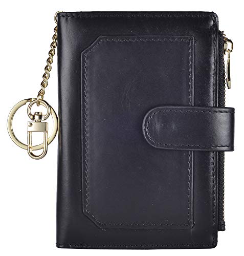 Book Cover Womens Wallets RFID Small Compact Bifold Leather Card Holder Zip Pocket Keychain