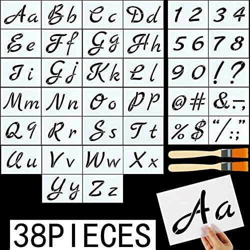 Book Cover DaveandAthena 36 Pieces Letter Stencils for Painting on Wood Alphabet Stencils Reusable Plastic Art Craft Stencils with Numbers and Signs (Style 1)