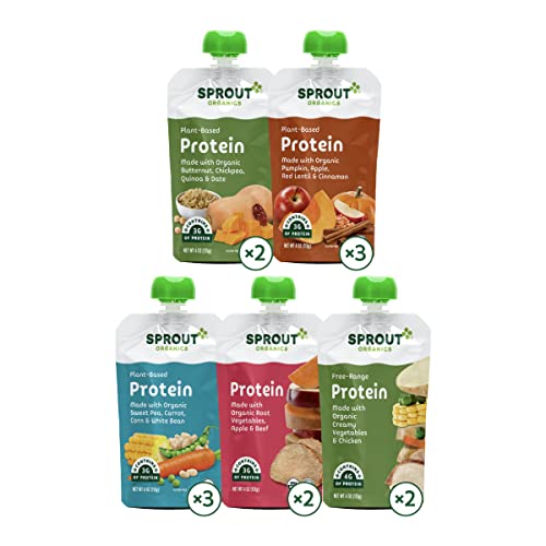 Book Cover Sprout Organic Baby Food, Stage 3 Pouches, 8 Flavor Meat & Plant Protein Variety Pack, 4 Oz Purees (Pack of 12), Packaging May Vary