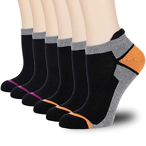 Book Cover COOVAN 6 Pairs Athletic Ankle Socks, Low Cut Running Socks Arch Support Best Choice for Women -  Black -  Shoe Size: 6-10