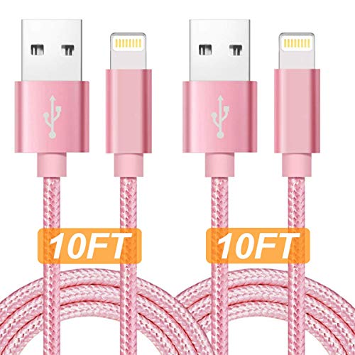 Book Cover Boost Chargers 2 Pack 10 Feet Extra Long Nylon Braided Fast Charging USB Power Charge & Data Sync Cable Cords (3M) Pink