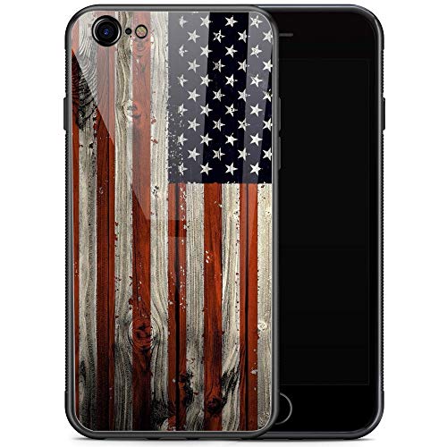 Book Cover iPhone 6s Case, Red Wood American Flag iPhone 6 Cases for Men Boy, Tempered Glass Back Pattern with Soft TPU Bumper Case for Apple iPhone 6/6s Case 4.7-inch Red Wood USA Flag