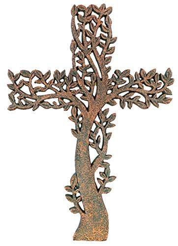 Book Cover Old River Outdoors Tree of Life Wall Cross - Rustic Copper/Verdigris Look Decorative Spiritual Art Sculpture