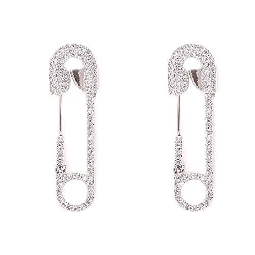 Book Cover SHOWADAY 925 Sterling Silver Hoop Earrings for Women Safety Pin Brooch Tack CZ Small Stud Ear Jewelry