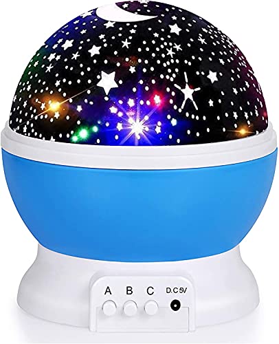 Book Cover Kids Star Night Light, 360-Degree Rotating Star Projector, Desk Lamp 4 LEDs 8 Colors Changing with USB Cable, Best for Children Baby Bedroom and Party Decorations